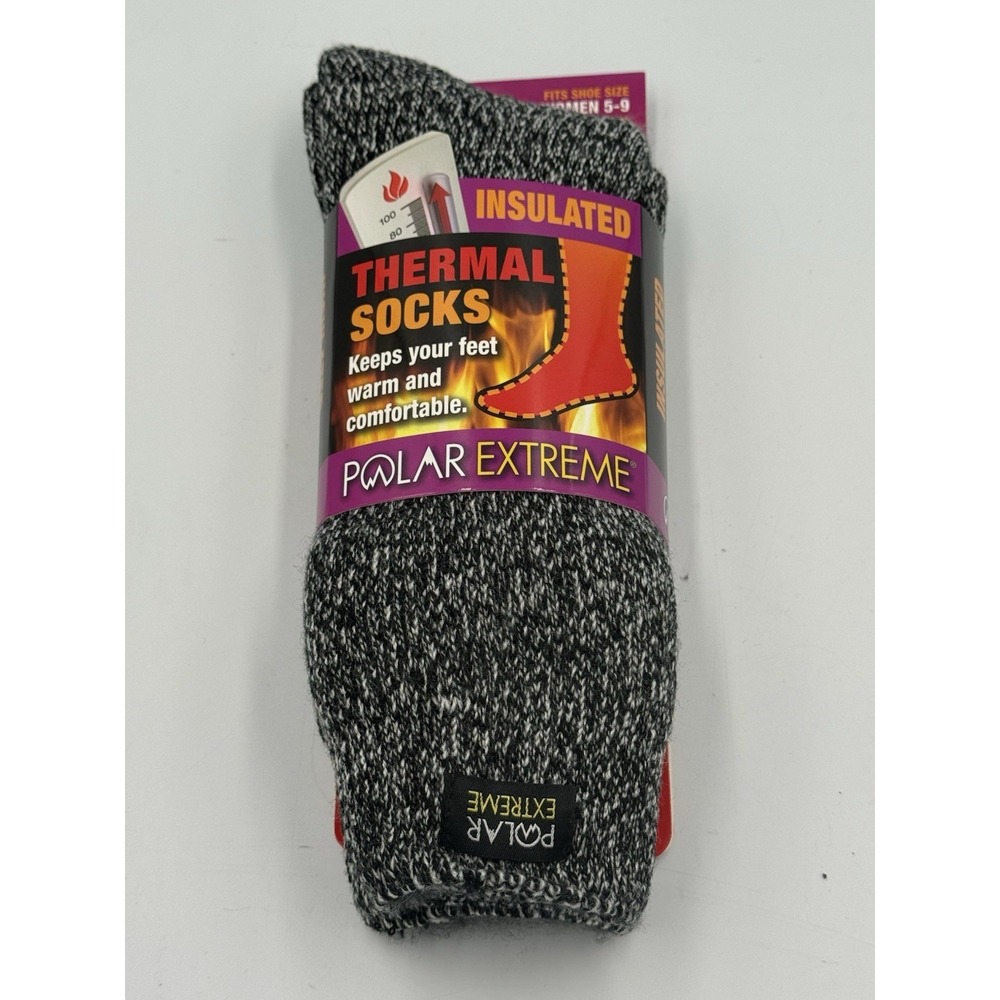 Polar Extreme Insulated Thermal Socks Women's Size 5-9 1 Pair Black Gray NWT